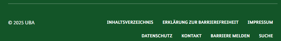 Der untere Bereich mit den Links zu: Inhats-Verzeichnis, Erklärung zur Barriere-Freiheit, Impressum, Daten-Schutz, Barriere melden und Suche.