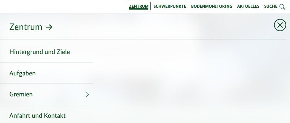 Die Navigation vom Haupt-Menü-Punkt "Zentrum".